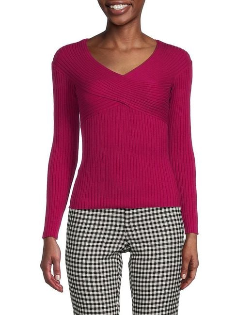 BCBGMAXAZRIA Ribbed Crossover Sweater in Red Lyst UK