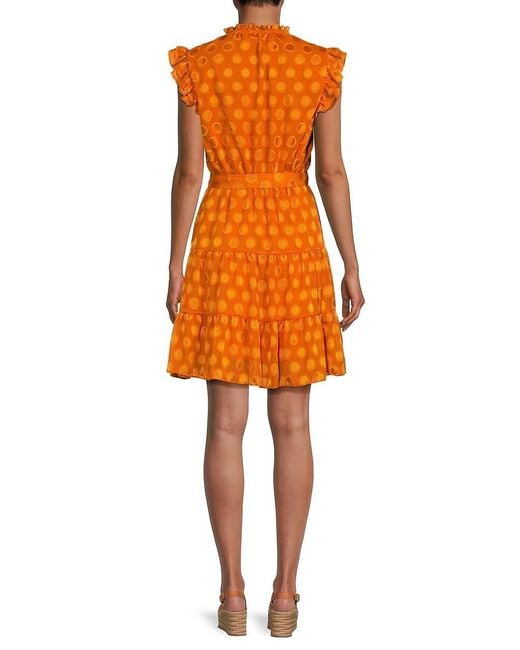 Nicole Miller Orange Ruffle Belted Mini Dress