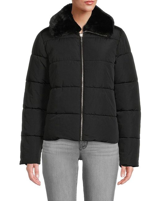 Calvin Klein Faux Fur Collar Puffer Jacket in Black | Lyst