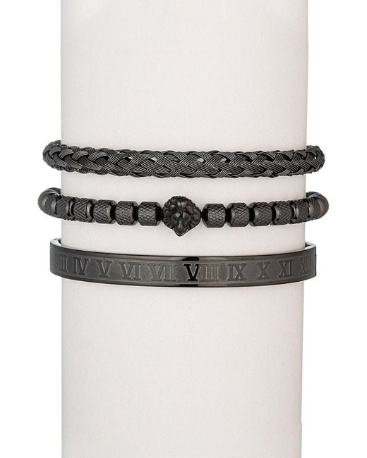 Eye Candy LA Black 3-piece Silvertone Titanium Bracelet Set for men
