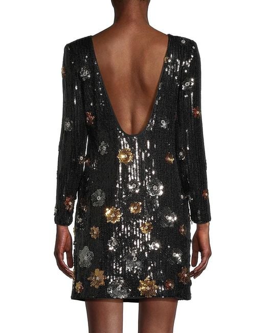 MILLY Black Selene 3D Floral Sequin Minidress