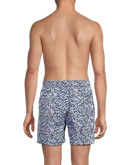 Vintage Summer Blue Floral Print 4-way Stretch Volley Shorts for men