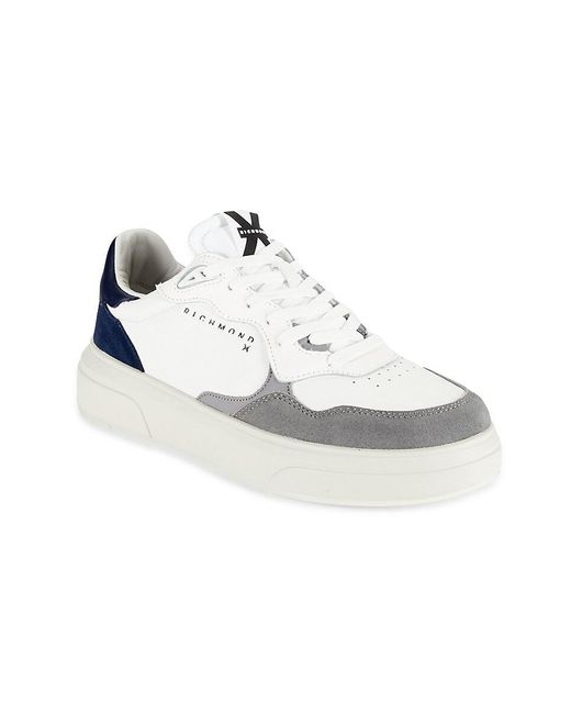 John Richmond Blue Suede Trim Low Top Court Sneakers for men