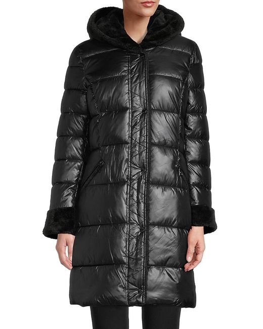 T Tahari Alexis Faux Fur-lined Puffer Coat in Black - Lyst