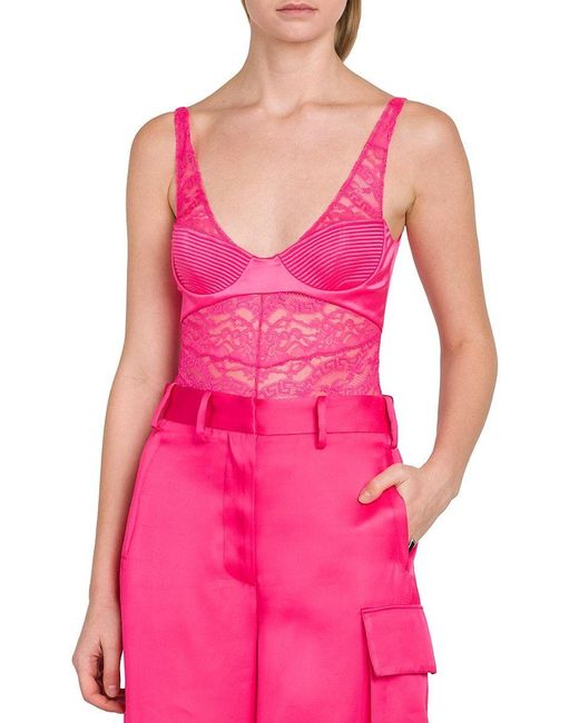 Versace La Greca Lace Bodysuit in Pink