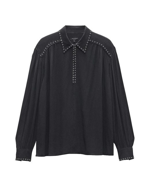Rag & Bone Black Emmy Eyelet Long-Sleeve Blouse