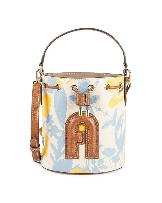 Furla Floralprint Leather Bucket Bag in White Lyst