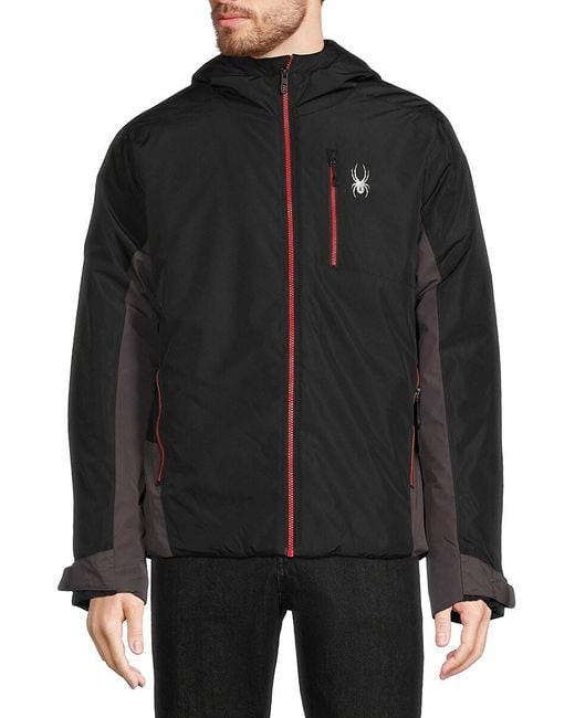 Spyder Logo Colorblock Hooded Jacket in Black for Men