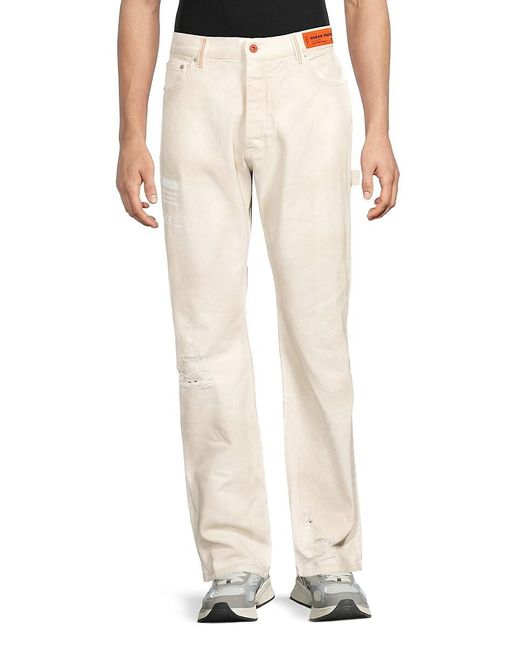 Heron Preston Natural Code 8000 Hammer Logo Distressed Jeans for men