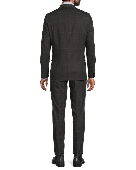 DKNY Black Windowpane Slim-Fit Two-Button Suit for men
