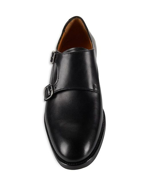 Saks Fifth Avenue Black Matthew Leather Double Monk Strap Shoes for men