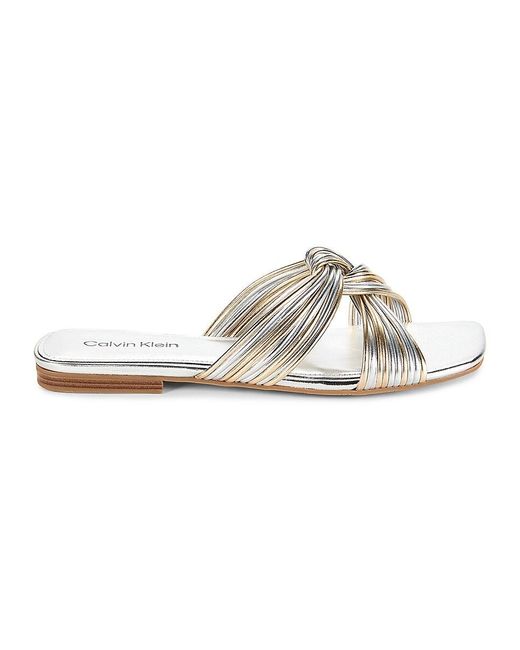 Calvin Klein White Mavin Metallic Knot Flat Sandals