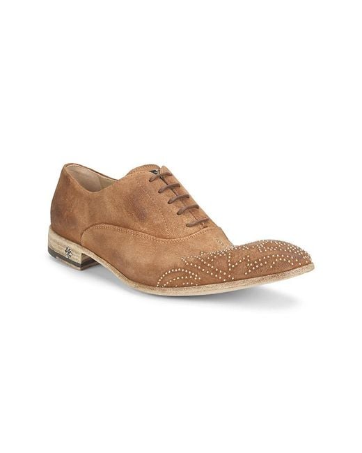 John Richmond Brown Studded Suede Oxford Shoes for men
