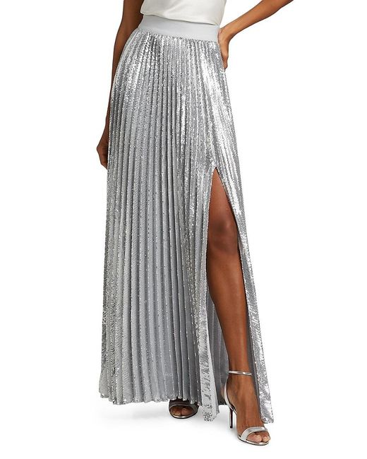 Alice + Olivia Metallic Ivey Sequined Pleated Maxi Skirt