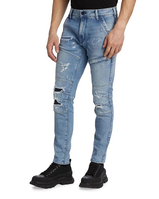 G-Star RAW Blue Rackam Distressed Skinny Jeans for men