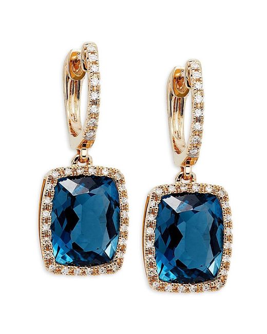 Effy Blue 14K, Topaz & Diamond Drop Earrings