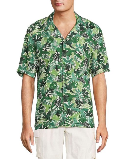 Onia Green Leaf Print Camp Shirt for men
