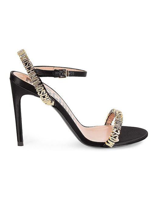 Moschino Black Crystal Embellished Satin Stiletto Sandals