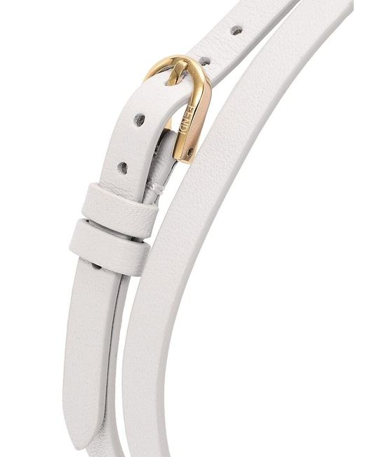 Fendi White O'lock 15mm Stainless Steel, Diamond & Leather Strap Watch
