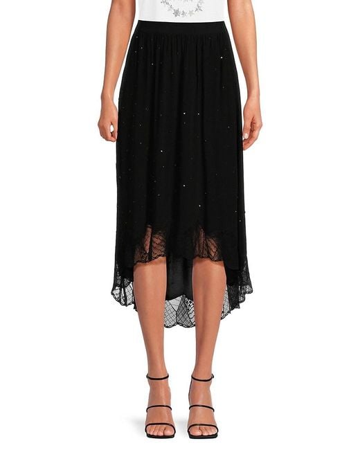 Zadig & Voltaire Black Joslin Embellished High Low Lace Midi Skirt