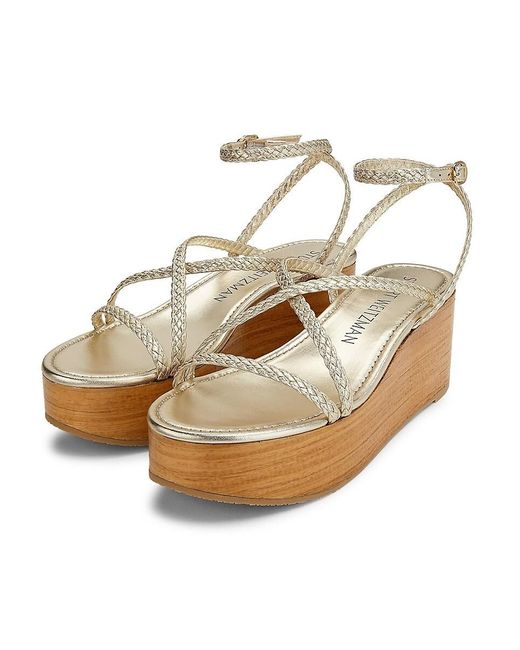 Stuart Weitzman 60Mm Wovette Metallic-Woven Wedges