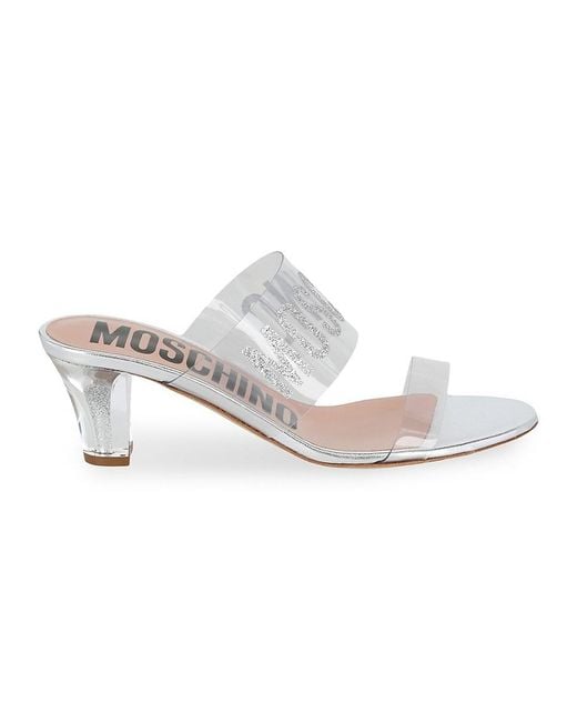 Moschino White Glitter Logo Sandals