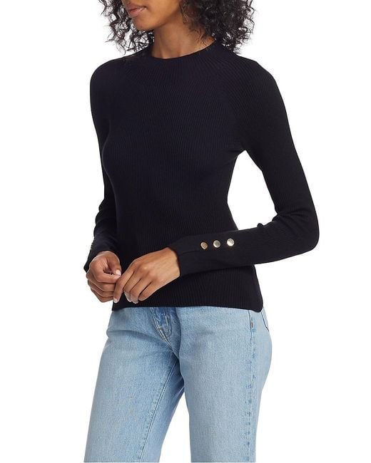 10 Crosby Derek Lam Blue Kassandra Rib-Knit Button-Cuff Sweater