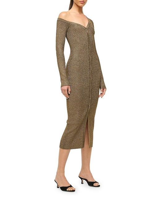 Staud Natural Craftsman Metallic Rib-Knit Asymmetric Sweaterdress