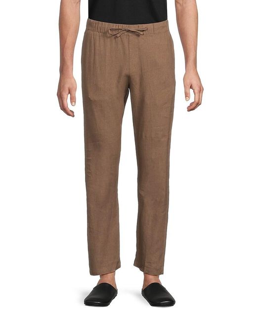 Saks Fifth Avenue Brown Linen Blend Drawstring Pants for men