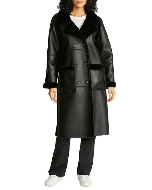 Rebecca Minkoff Black Faux Shearling Leather Overcoat