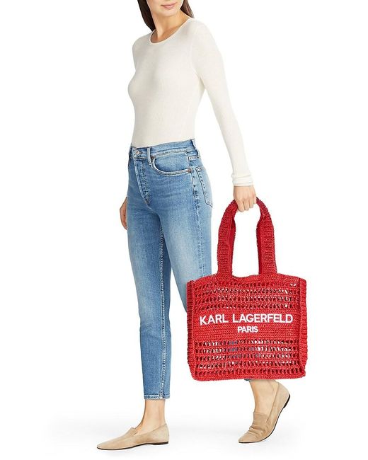 Karl Lagerfeld Red Antibes Woven Paper Tote