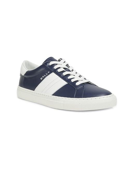 Bally Blue Logo Leather Low-Top Sneakers for men