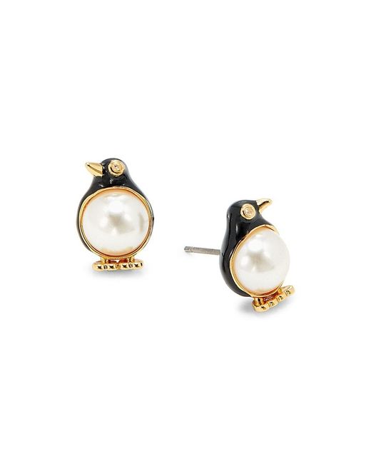 Kate Spade Metallic Goldtone, Enamel & Glass Pearl Penguin Stud Earrings