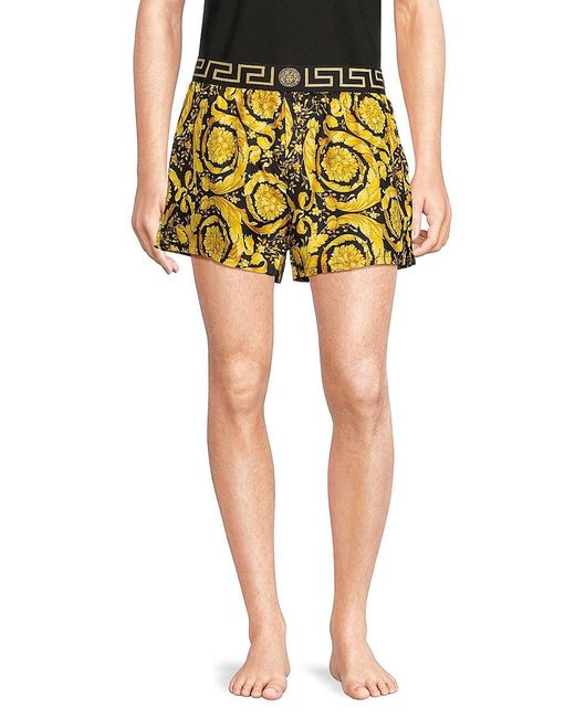 Versace Yellow Baroque Print Silk Pajama Shorts for men