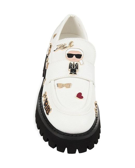 Karl Lagerfeld White Gaston Embellished Platform Penny Loafers