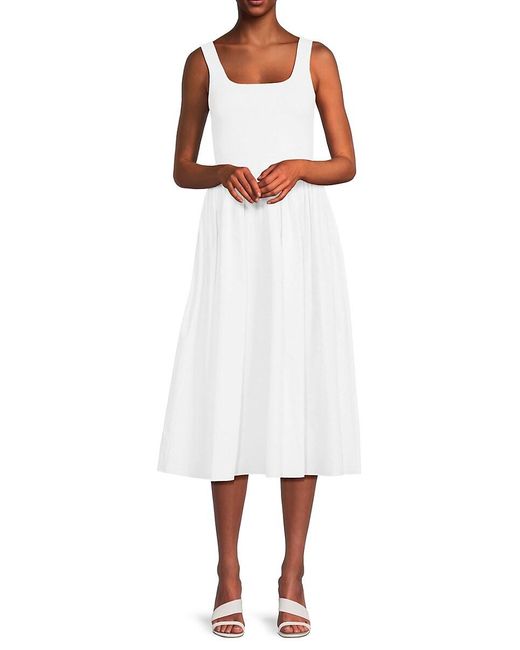 Theory White Volume Solid Sleeveless Midi Dress