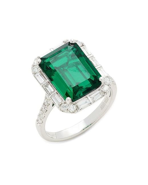 Effy Green Radiant Value 14k White Gold, Lab-grown Emerald & 0.84 Tcw Lab-grown Diamond Ring