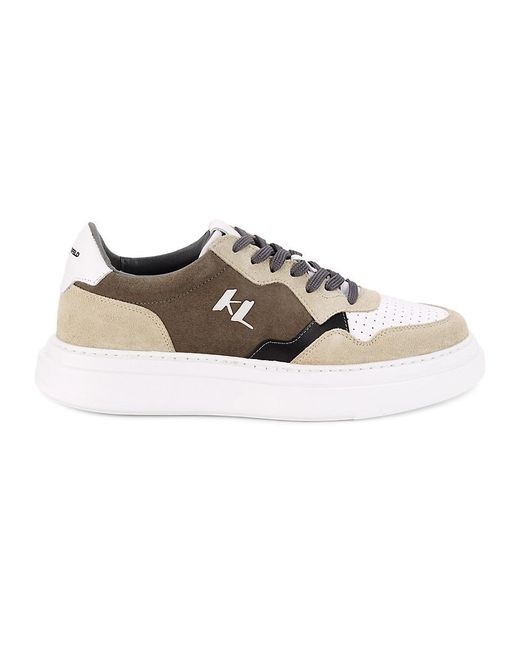 Karl Lagerfeld Brown Perforated Leather & Suede Sneakers for men