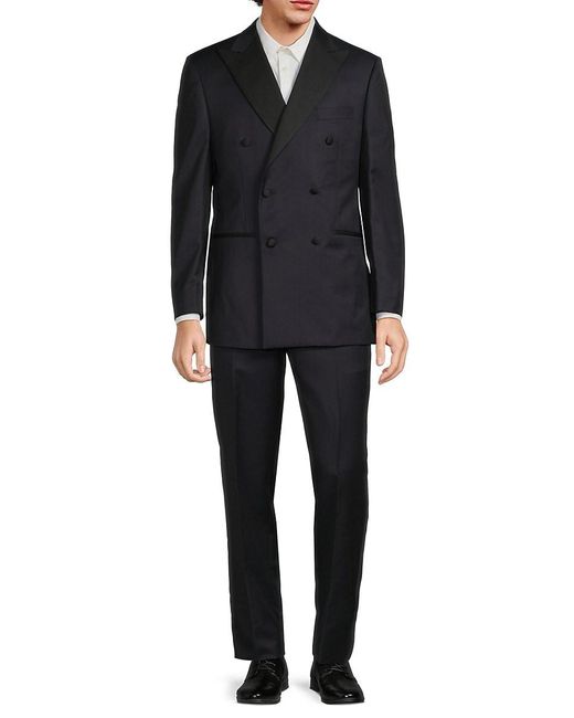Saks Fifth Avenue Black Saks Fifth Avenue Classic Fit Double Breasted Wool Suit for men