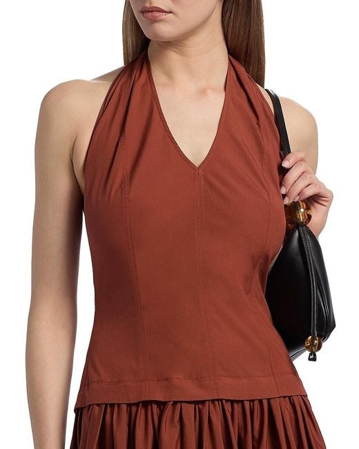 A.L.C. Brown A. L.C. Nora Halterneck Stretch-Cotton Midi-Dress