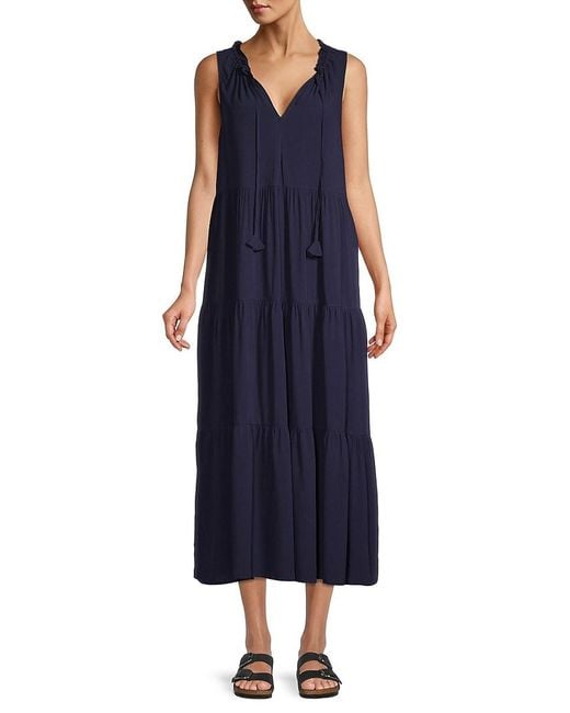 Max Studio Tassel Tie Tiered Midi Dress in Navy (Blue) Lyst UK