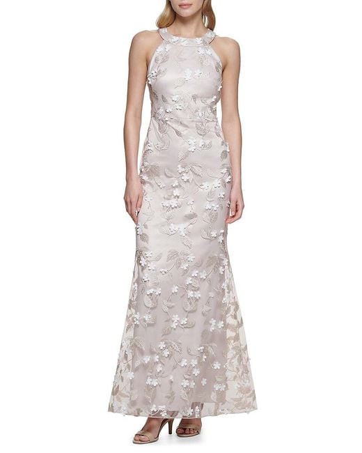 Eliza J White Floral Appliqué A-line Gown