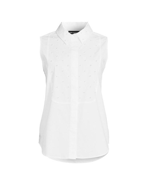 Karl Lagerfeld White Faux Pearl Collared Shirt