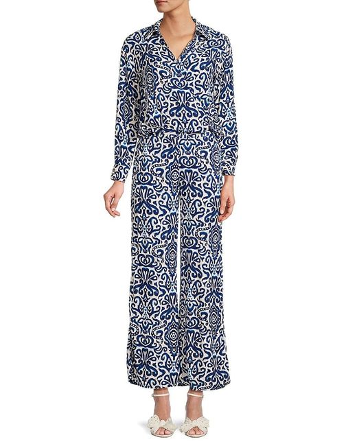 Magaschoni Blue 2-piece Print Blouse & Pants Set