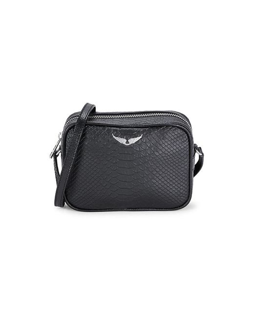 Zadig & Voltaire Black Lizard Embossed Leather Camera Shoulder Bag