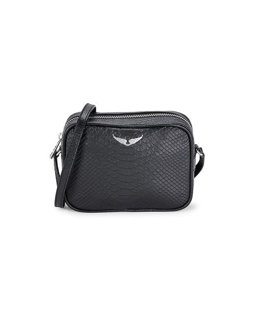 Zadig & Voltaire Black Lizard Embossed Leather Camera Shoulder Bag