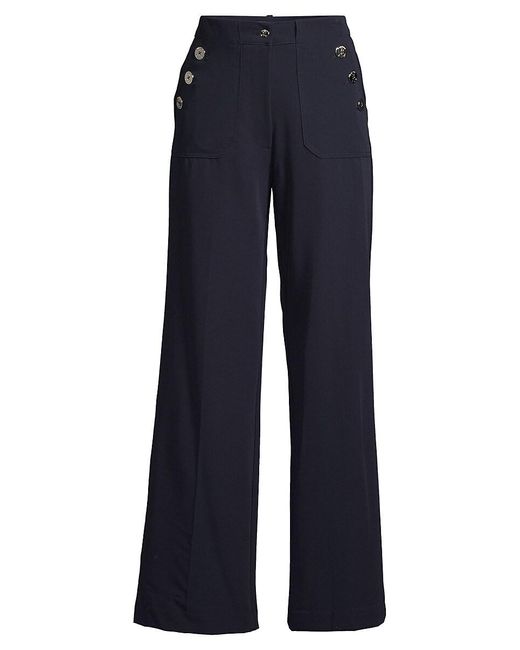 Tommy Hilfiger White Button-Trim Wide-Leg Pants