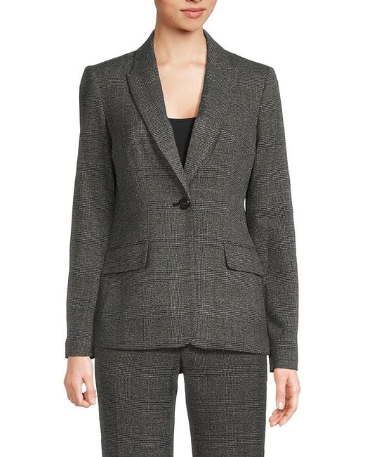 Calvin Klein Gray Peak Lapel Glen Plaid Blazer