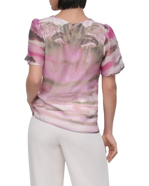 DKNY Red Abstract Print Top