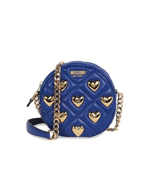 Moschino Blue Stud Quilted Round Leather Shoulder Bag